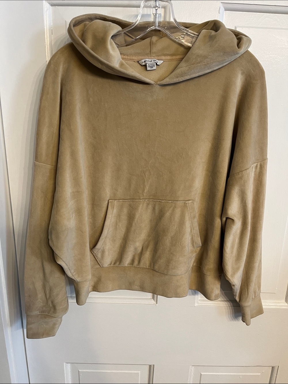 American Eagle Outfitters Crop Hoodie Top Velvet Tan  XS